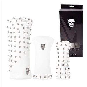 Golf driver wood hybrid skull stud head cover set white black pink